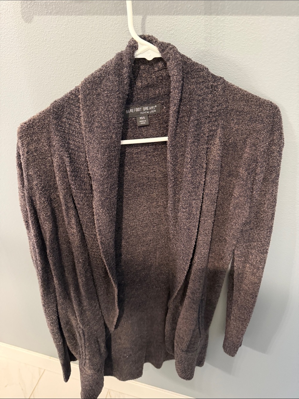 Barefoot Dreams Open-Front Cozy Cardigan in Dark Brown Heather